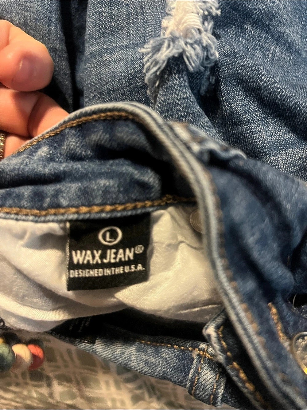 Wax Jean Distressed Denim Mini Skirt in Blue - Picture 3 of 3